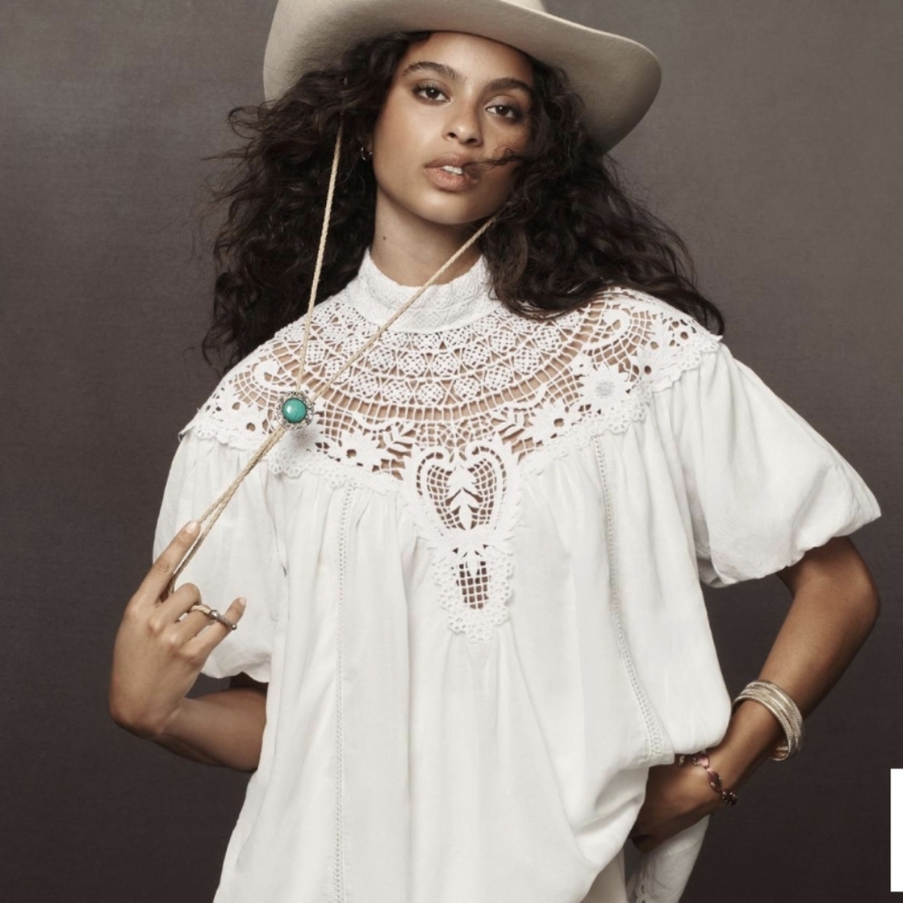 Anthropologie Mini Dress S High-neck Lace Crochet Tunic Oversized